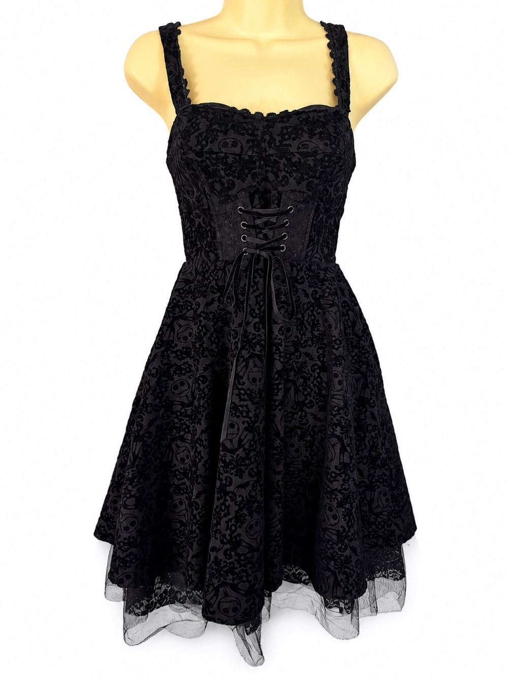 Disney Hot Topic Nightmare Before Christmas Flocked Dress Small Jack Skellington